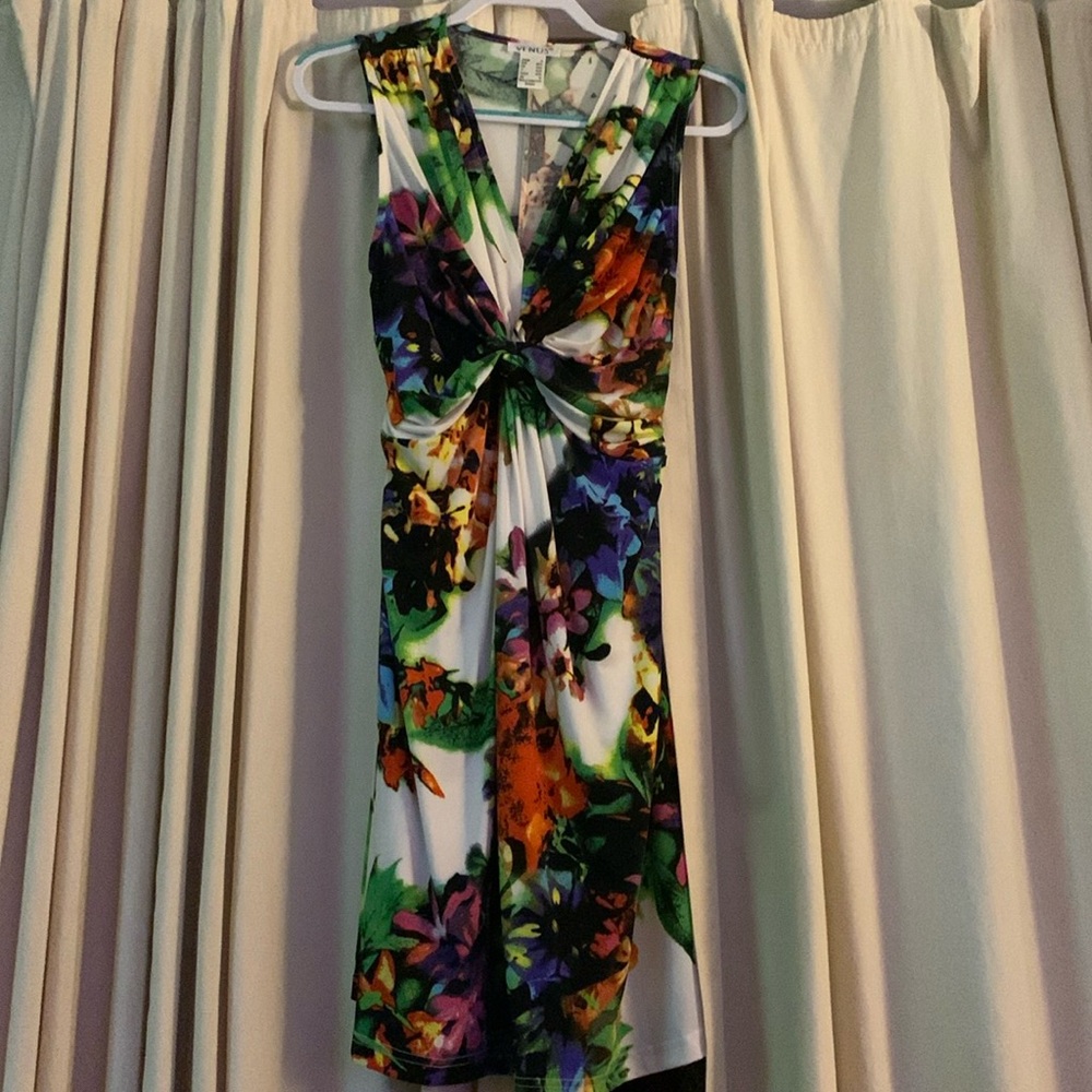 Venus multicolor sleeveless, v-neck sundress. Ties in the back
